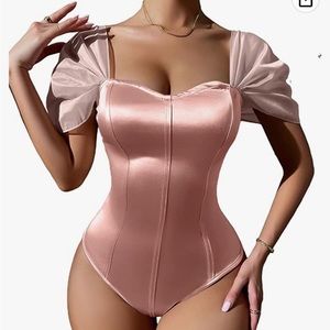 Stretchy satin pink bodysuit